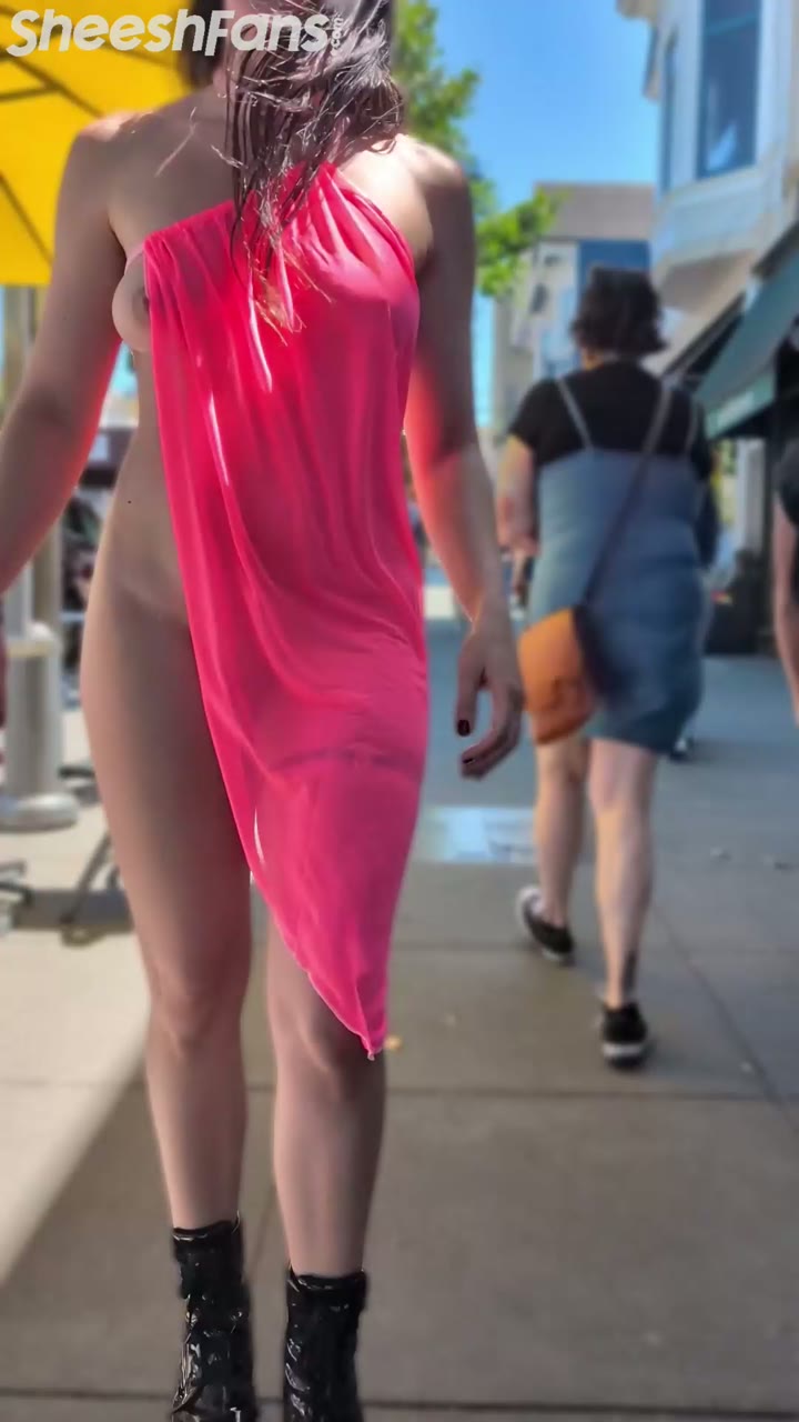 Watch Shygothexhib Aka Shygothsecrets Pink Slip Dress Walking On Public Flashing Pussy And Tits